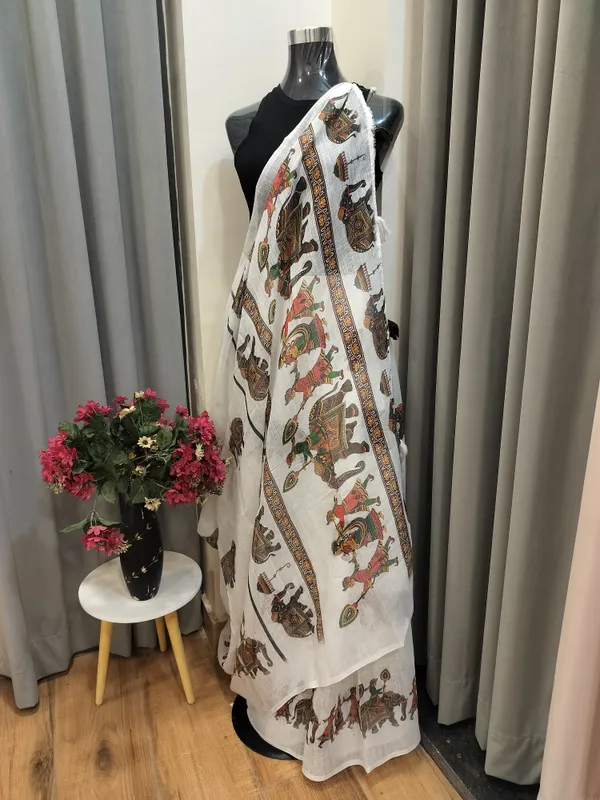 White_Cotton_Royal_Elephant_Drape_For_Women