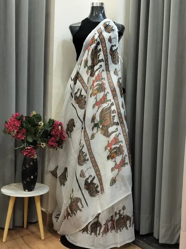 White_Cotton_Royal_Elephant_Drape_For_Women