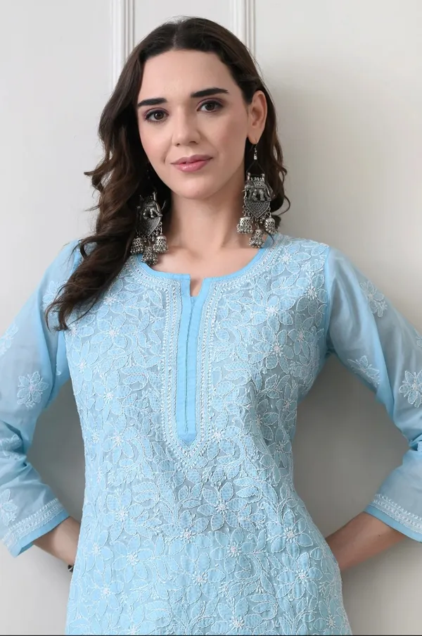 Blue_Full_Jaalwork_Chikankari_Cotton_Kurti