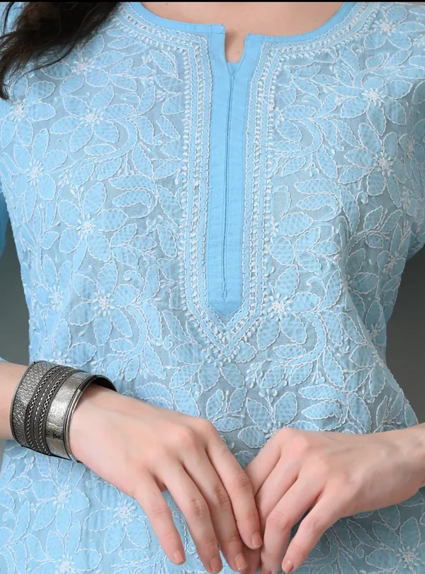 Blue_Full_Jaalwork_Chikankari_Cotton_Kurti