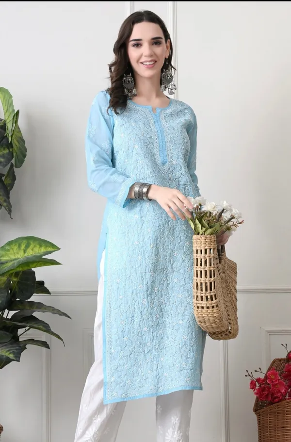 Blue_Full_Jaalwork_Chikankari_Cotton_Kurti