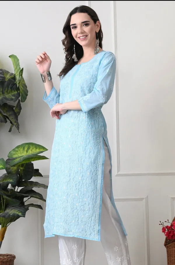 Blue_Full_Jaalwork_Chikankari_Cotton_Kurti