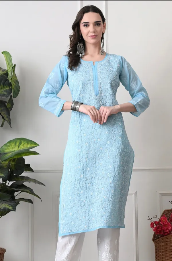 Blue_Full_Jaalwork_Chikankari_Cotton_Kurti