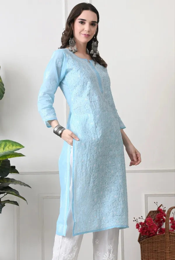 Blue_Full_Jaalwork_Chikankari_Cotton_Kurti