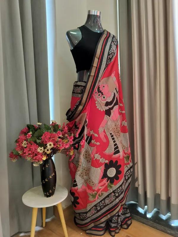 Red_Mythic_Art_Drape_Kalamkari_Saree_For_Women