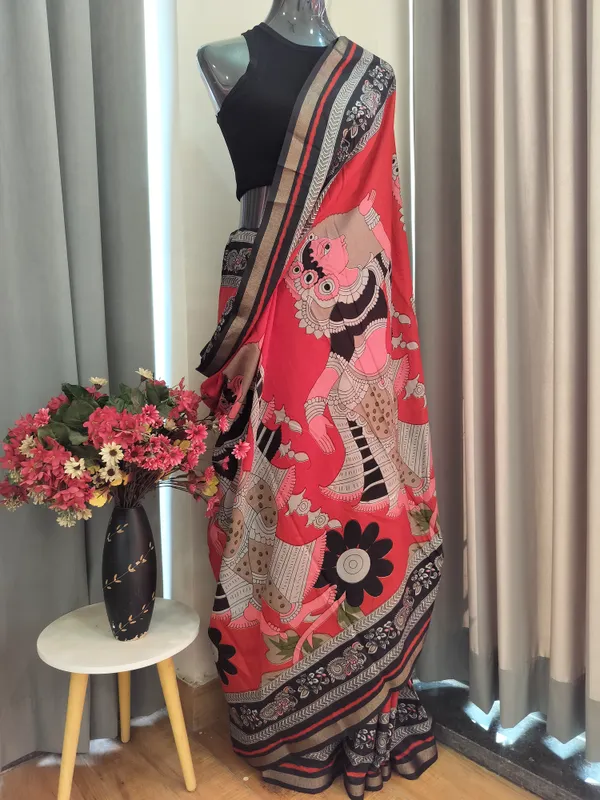 Red_Mythic_Art_Drape_Kalamkari_Saree_For_Women
