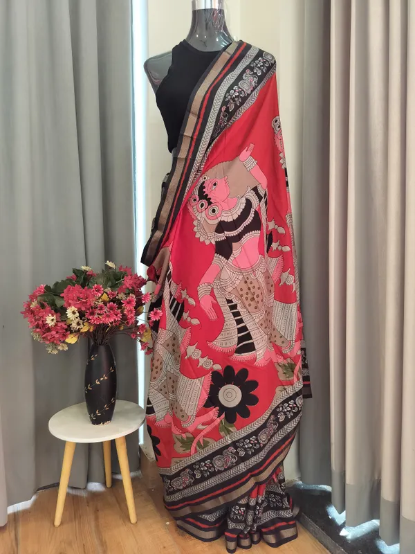Red_Mythic_Art_Drape_Kalamkari_Saree_For_Women