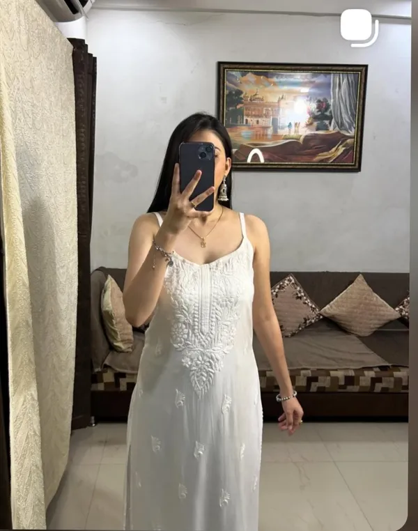 White_Modal_Noodle_Strap_Chikankari_Kurti