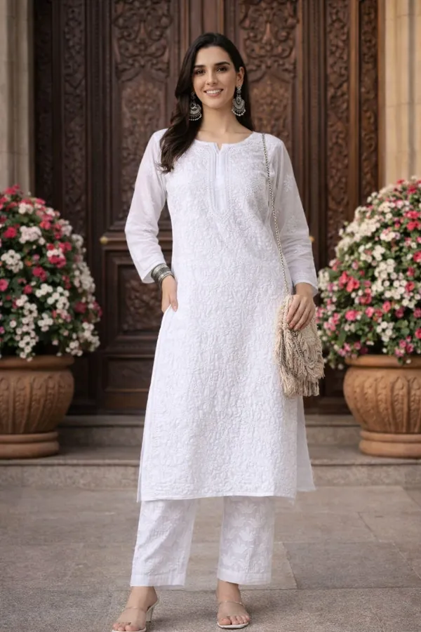 White_Full_Jaalwork_Chikankari_Cotton_Kurti