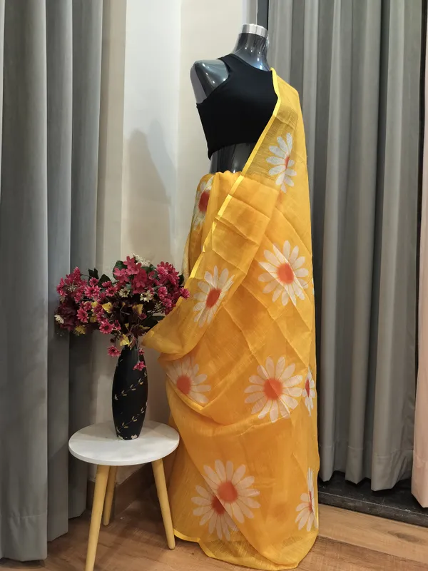 Yellow_Sunflower_Print_Mul_Cotton_Saree_For_Women