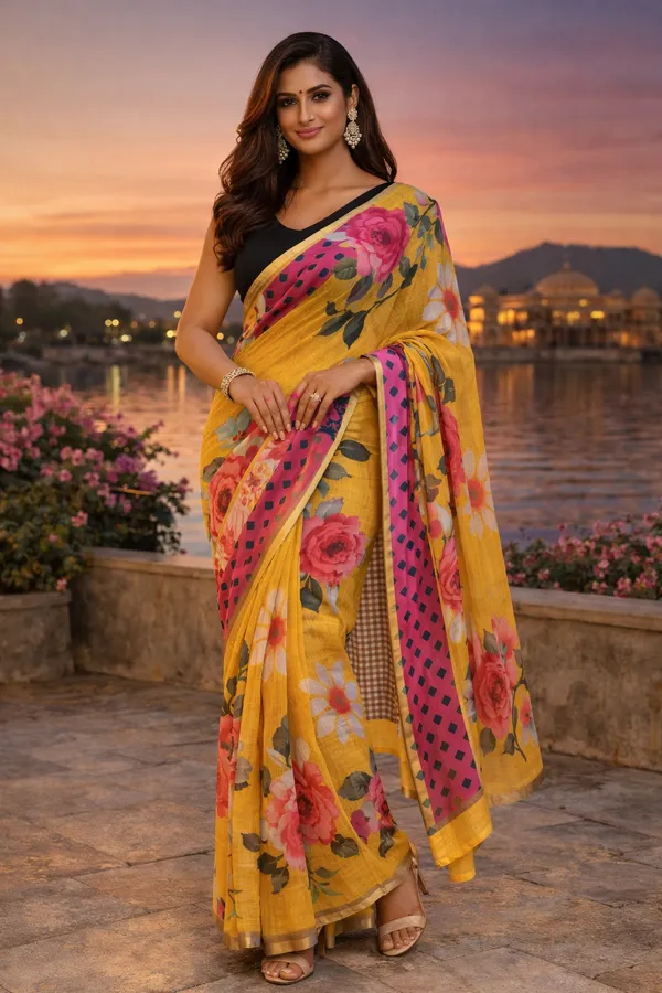 Bright_Yellow_Velvet_Mul_Cotton_Saree_For_Women