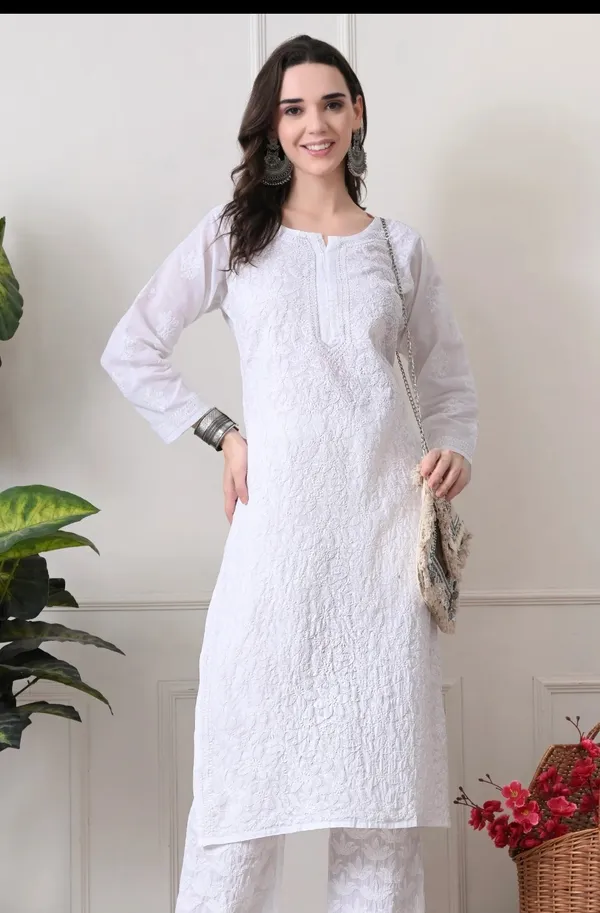 White_Full_Jaalwork_Chikankari_Cotton_Kurti