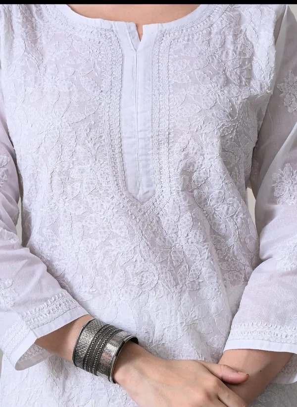 White_Full_Jaalwork_Chikankari_Cotton_Kurti