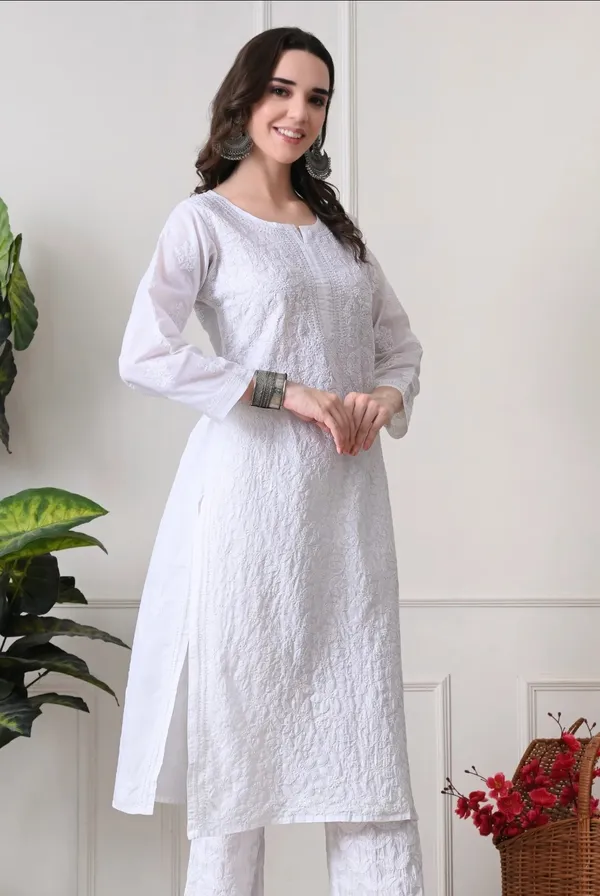 White_Full_Jaalwork_Chikankari_Cotton_Kurti