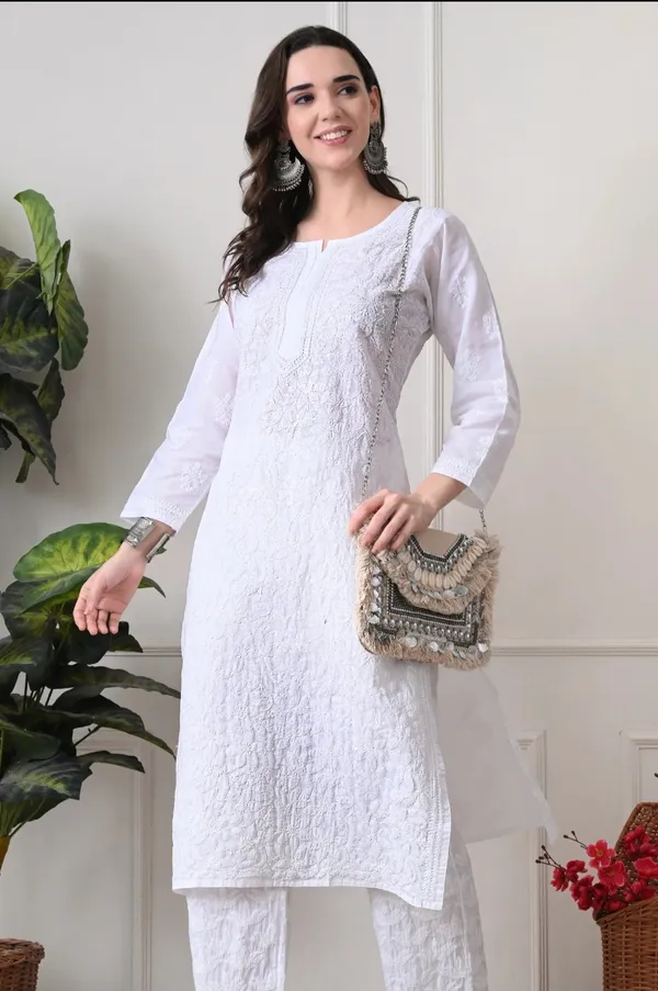 White_Full_Jaalwork_Chikankari_Cotton_Kurti