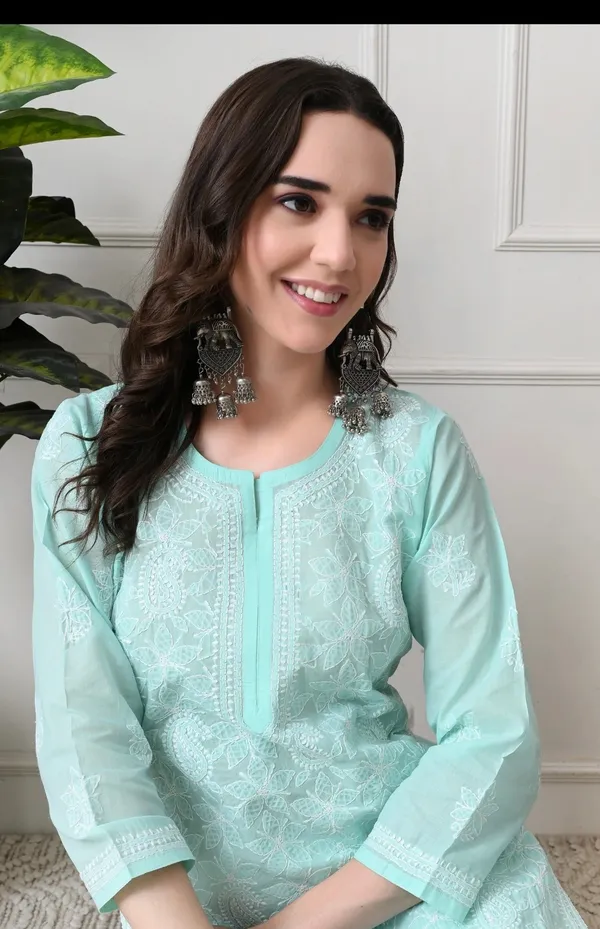 Aqua_Blue_Full_Jaalwork_Chikankari_Cotton_Kurti