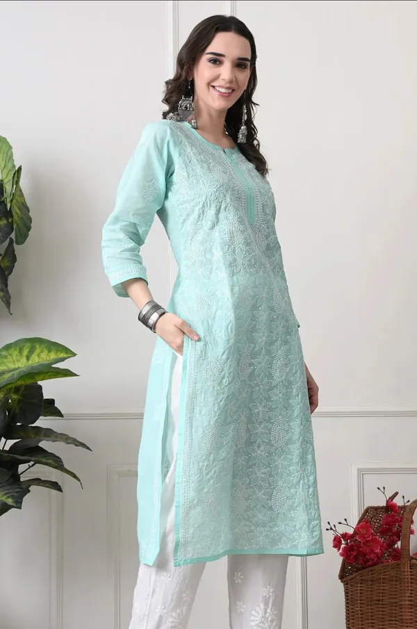 Aqua_Blue_Full_Jaalwork_Chikankari_Cotton_Kurti