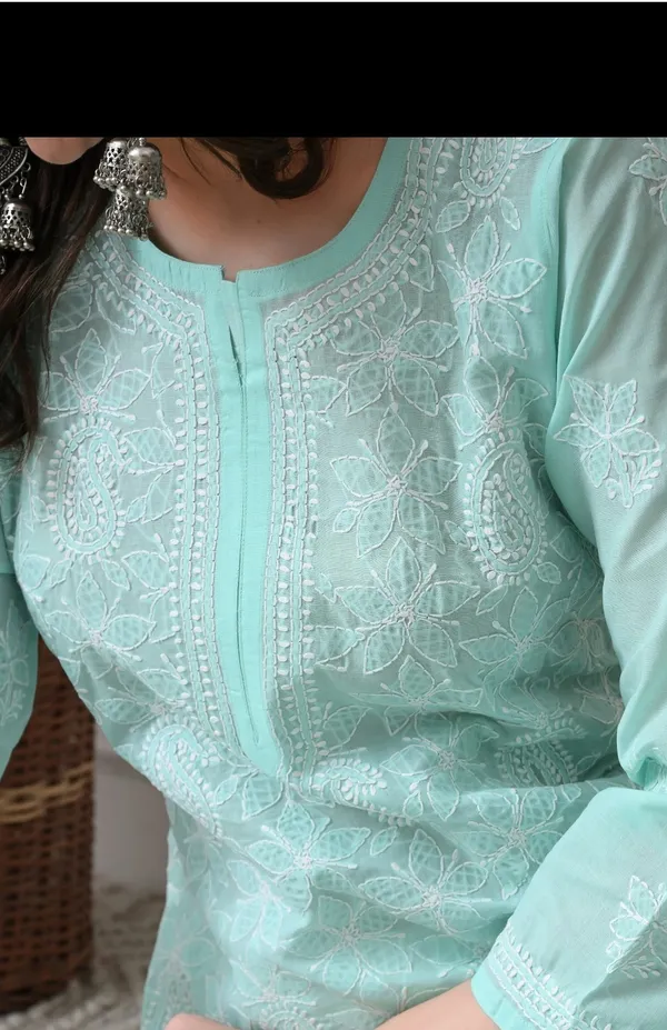 Aqua_Blue_Full_Jaalwork_Chikankari_Cotton_Kurti