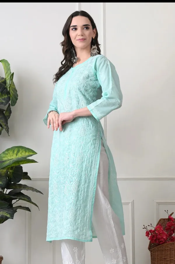 Aqua_Blue_Full_Jaalwork_Chikankari_Cotton_Kurti