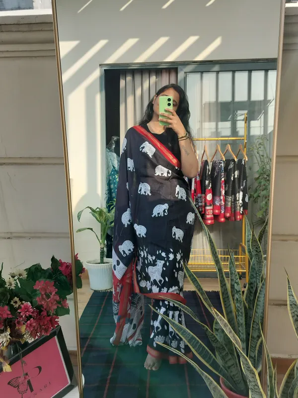 Black_Nandi_Shiv_Kalamkari_Saree_For_Women