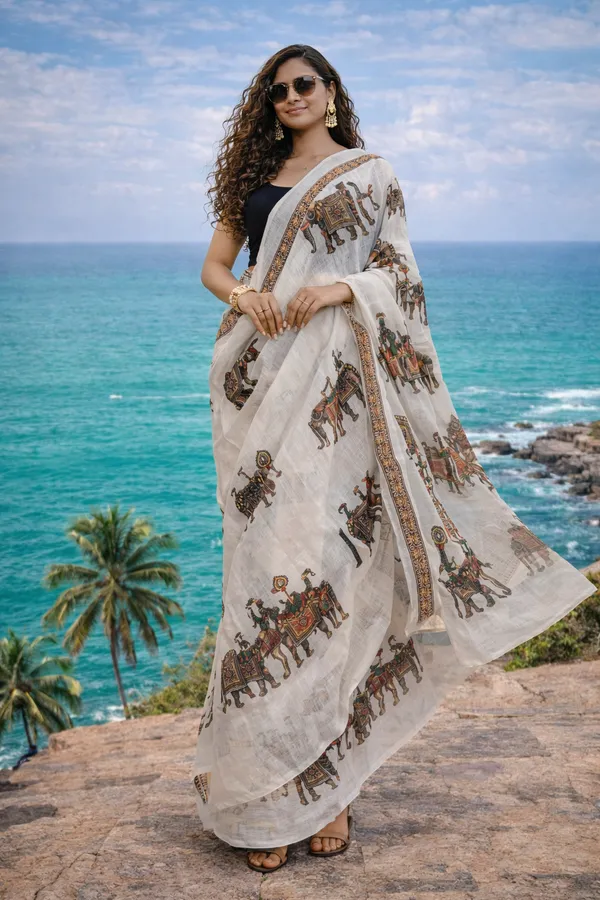 White_Cotton_Royal_Elephant_Drape_For_Women