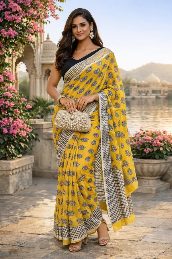 Bright_Yellow_Royal_Floret_Mul_Cotton_Saree_For_Women