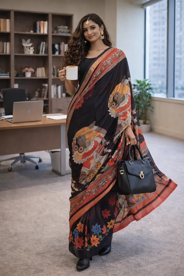 Black_Mythic_Art_Drape_Kalamkari_Saree_For_Women