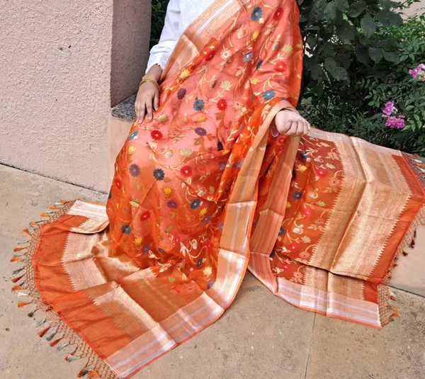 Orange_Kota_Chek_Katan_Paithani_Jal_Banarasi_Premium_&_Elegant_Dupatta_For_Women