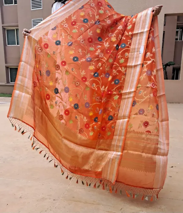 Orange_Kota_Chek_Katan_Paithani_Jal_Banarasi_Premium_&_Elegant_Dupatta_For_Women