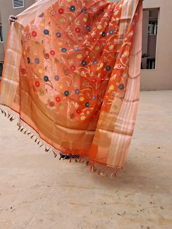 Orange_Kota_Chek_Katan_Paithani_Jal_Banarasi_Premium_&_Elegant_Dupatta_For_Women