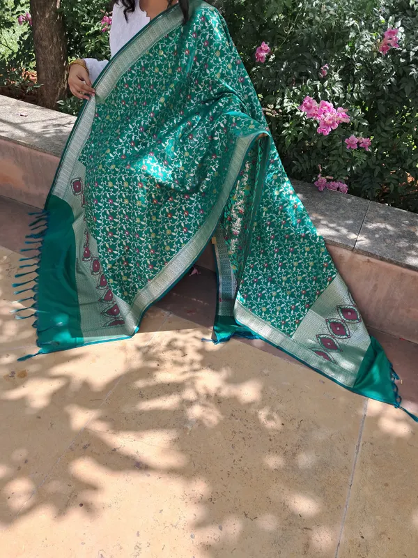 Green_Katan_Silk_Small_Jal_Banarasi_Dupatta_For_Women