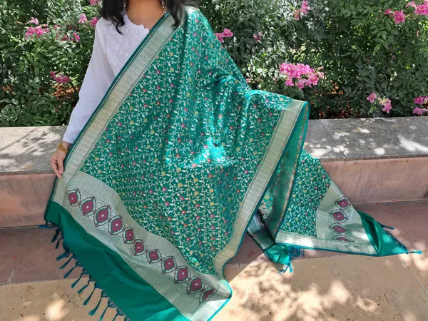 Green_Katan_Silk_Small_Jal_Banarasi_Dupatta_For_Women