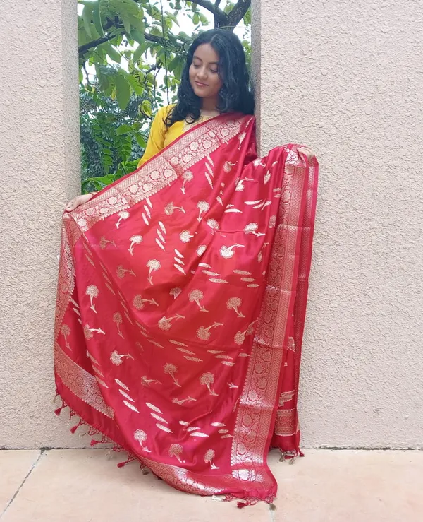 Red_Katan_Silk_Border_Buti_Banarasi_Dupatta_For_Women