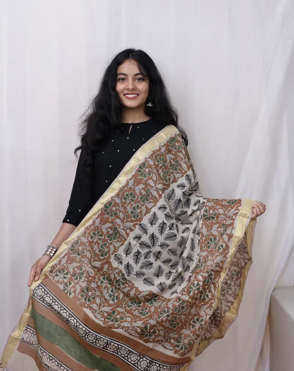 Brown_Hand_Block_Print_Cotton_Dupatta_For_Women