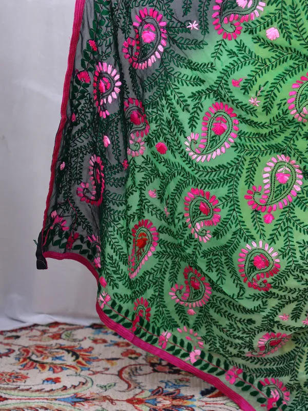 Green_Georgette_Phulkari_Dupatta_For_Women