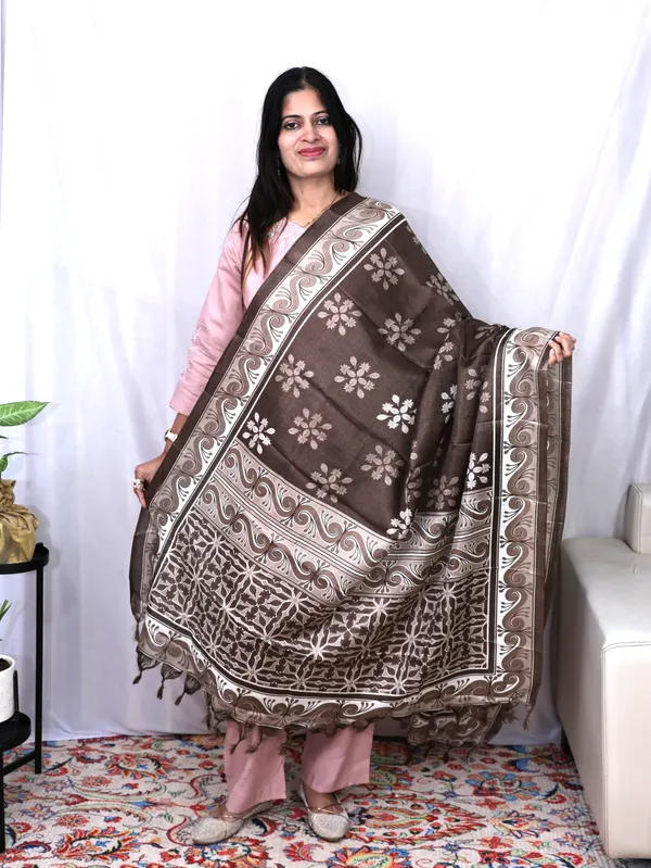 Brown_Chanderi_Silk_Premium_&_Elegant_Dupatta_For_Women