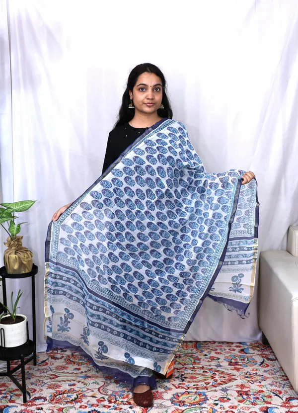 Blue_Hand_Block_Print_Cotton_Dupatta_For_Women