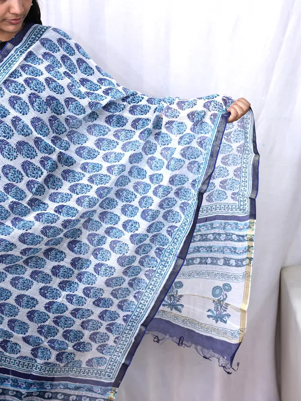 Blue_Hand_Block_Print_Cotton_Dupatta_For_Women