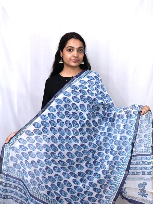 Blue_Hand_Block_Print_Cotton_Dupatta_For_Women