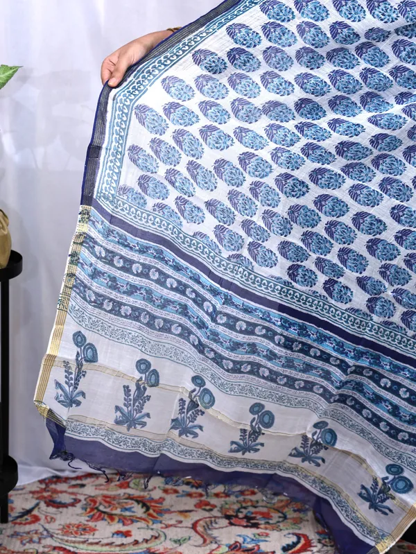 Blue_Hand_Block_Print_Cotton_Dupatta_For_Women