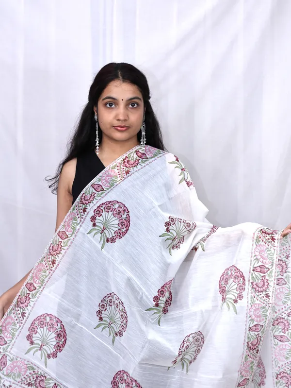White_Hand_Print_Cotton_Premium_&_Elegant_Dupatta_For_Women