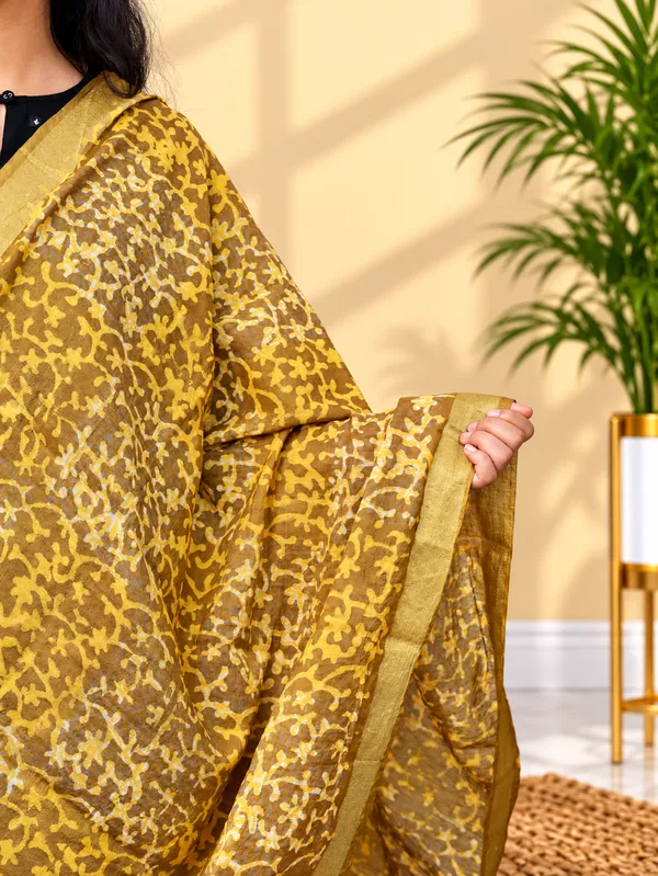 Mustard_Chanderi_Fancy_Bagru_Print_Dupatta_For_Women