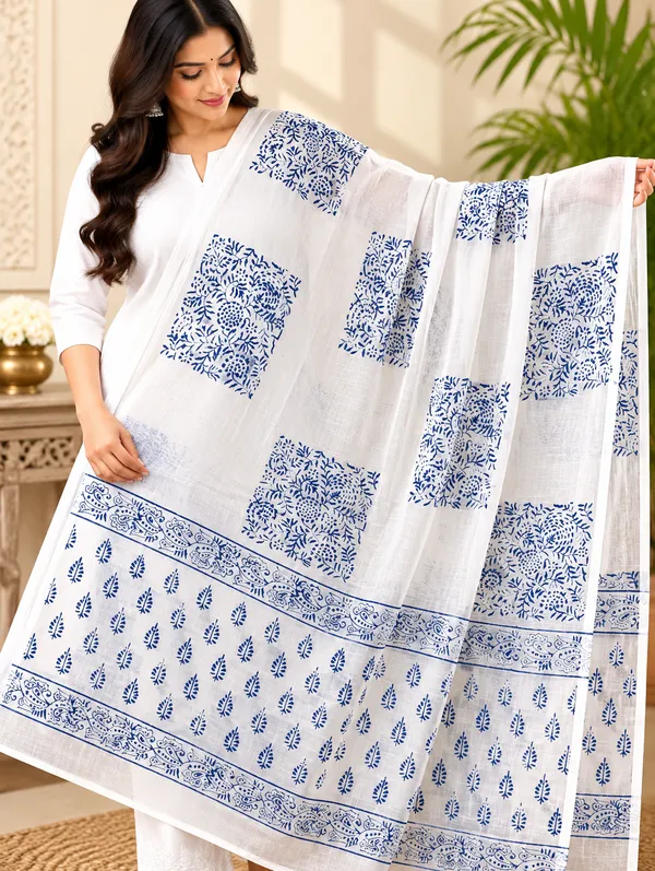 Cotton_White_Base_Blue_Printed_Dupatta