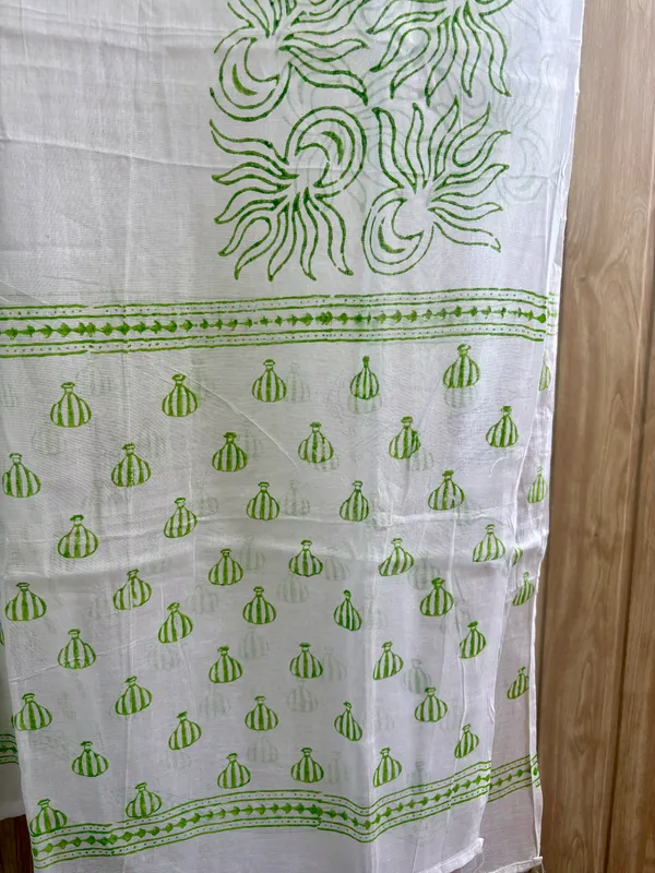 White_Base_Green_Printed_Dupatta