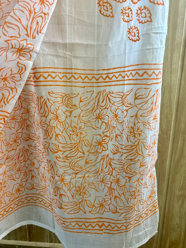 White_Base_Orange_Printed_Dupatta