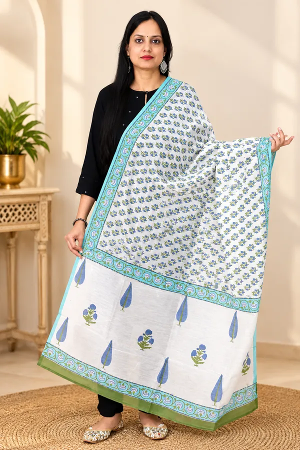 Green_Hand_Block_Print_Cotton_Dupatta_For_Women