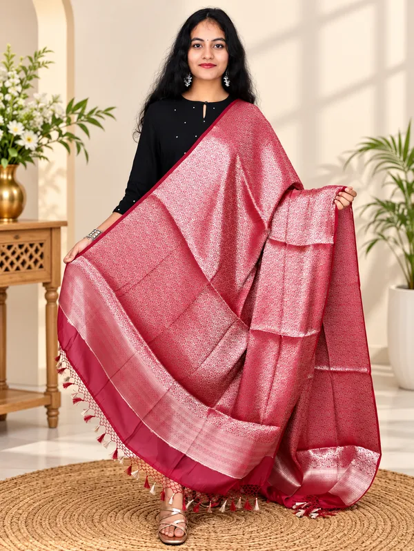 Red_Banarasi_Puna_Silk_Buti_Jal_Premium_&_Elegant_Dupatta_For_Women
