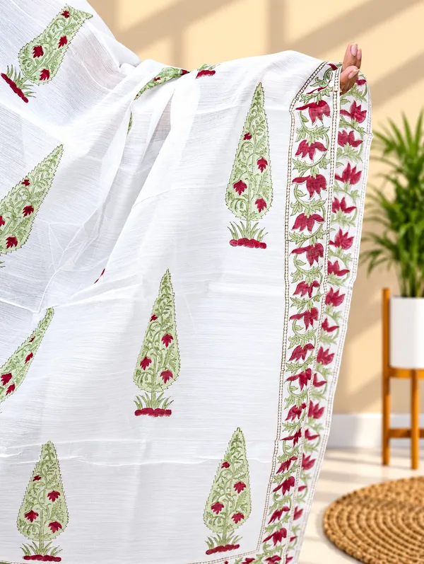 White_Hand_Block_Print_Cotton_Dupatta_For_Women