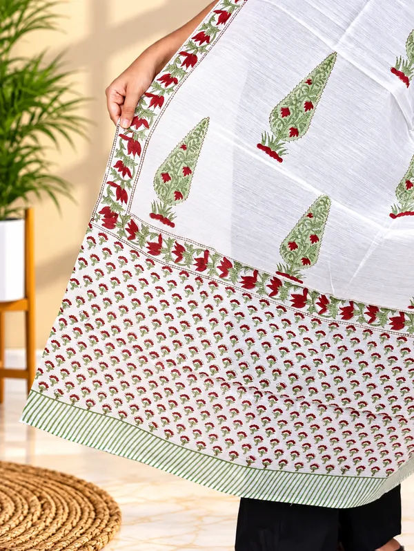 White_Hand_Block_Print_Cotton_Dupatta_For_Women