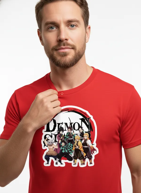 Unisex_round_neck_TshirtT__Demon_Slayer_Red
